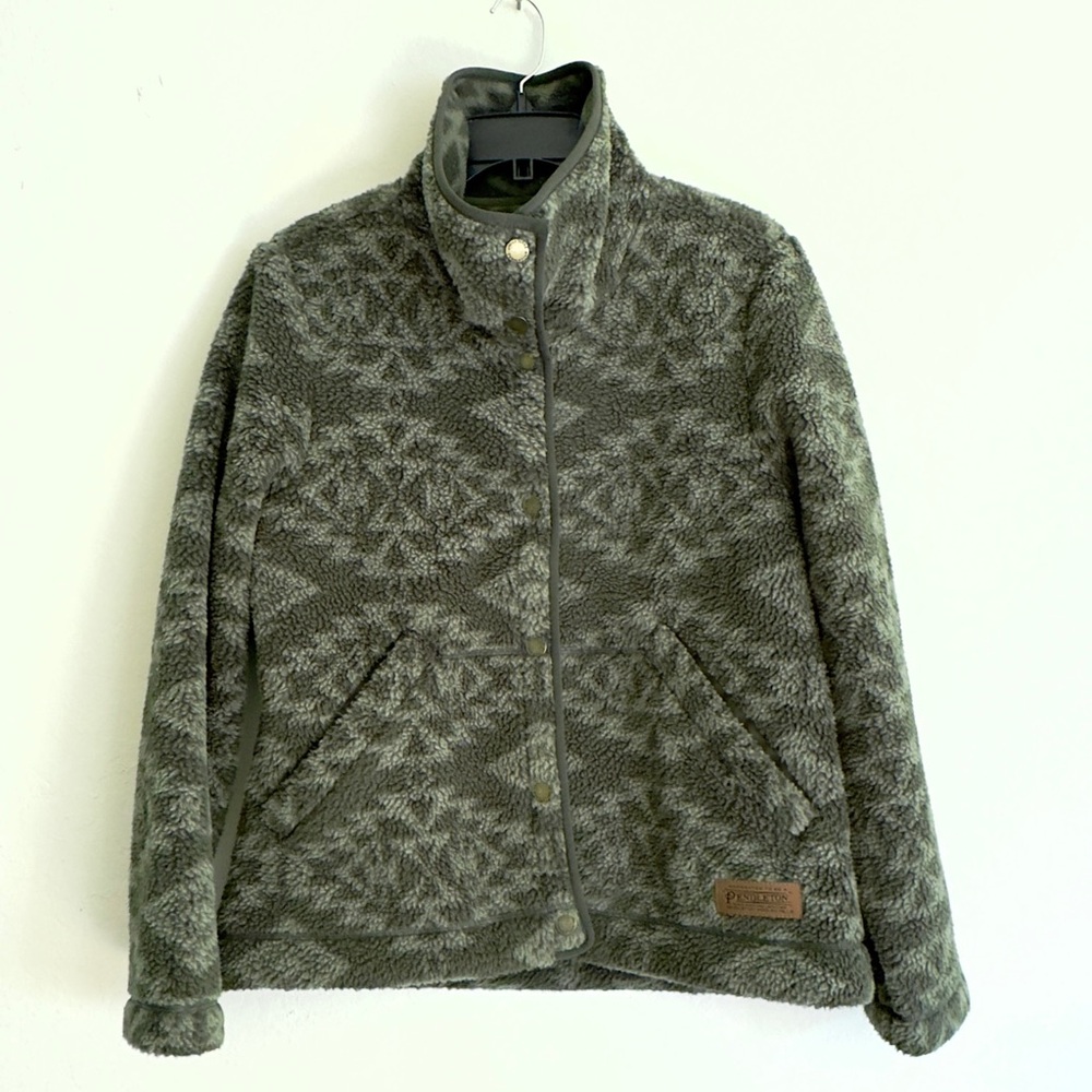 Pendleton Sacred Star Fleece Jacket Olive snap front Small